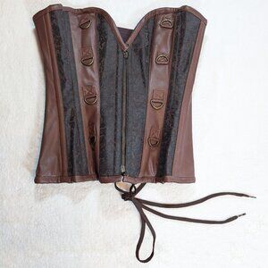 Faux Leather and Lace Boned Corset Size Small Medium Adjustable